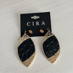 CIRA gold and black earrings with snake print